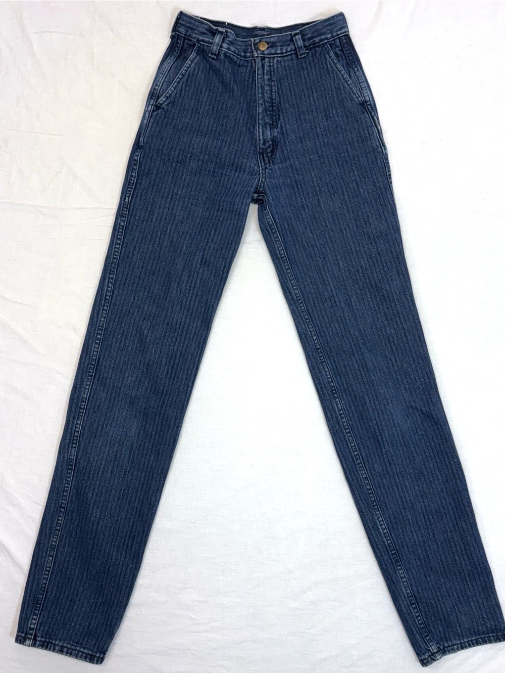 Vintage Big Blue Pinstripe Denim Jeans High Waist Skinny Sz 28 - Picture 2 of 12